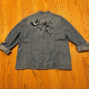 Bird Embroidered-Back Denim Jacket